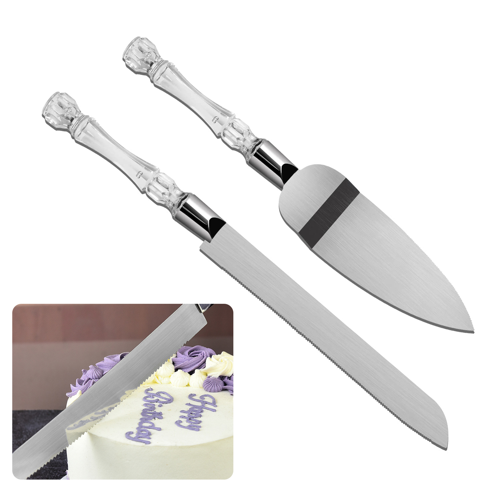Offset Spatula Set - Cake Knife and Server Set Crystal