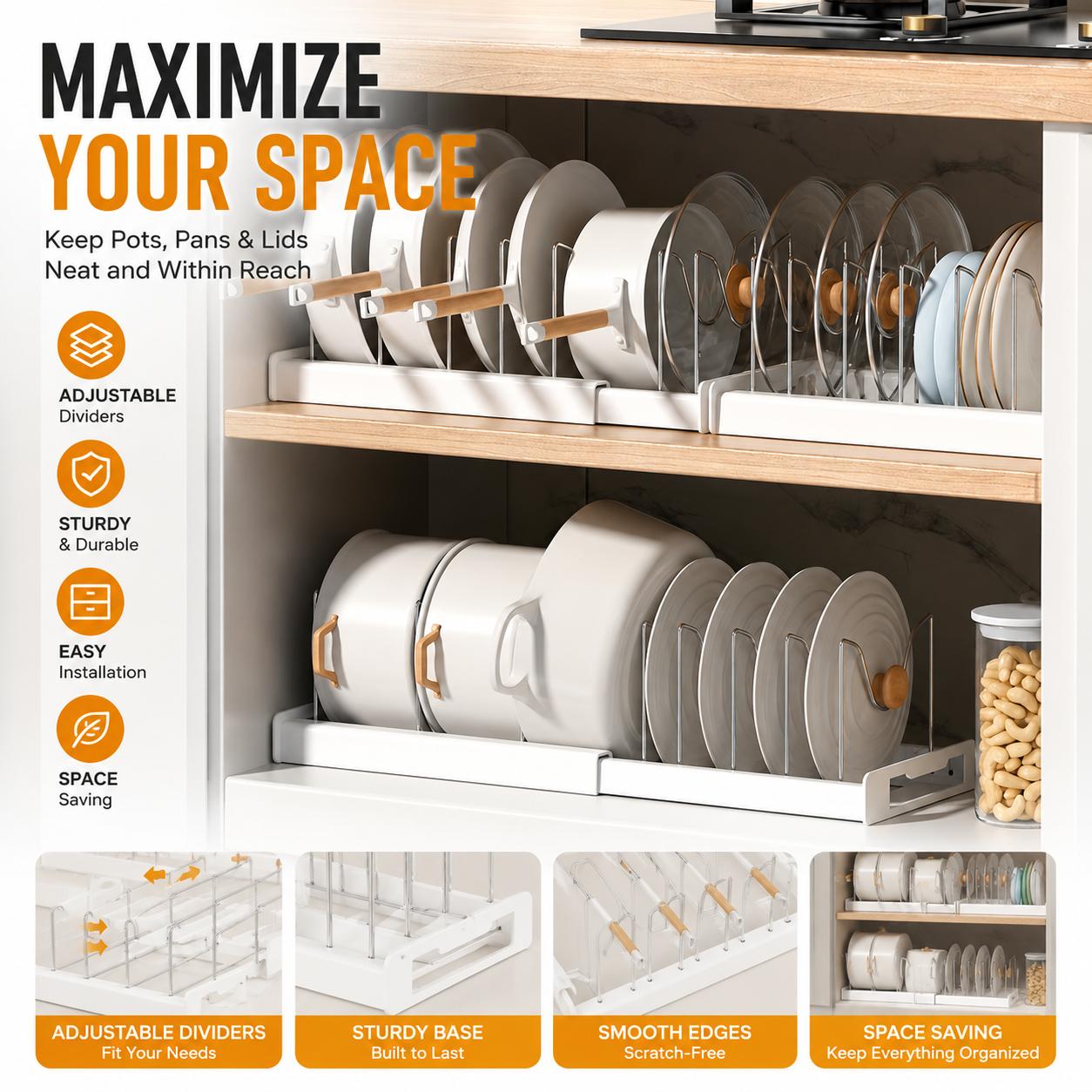 ABS Expandable Pot and Pan Org - đánh giá và giá Kitchen Cabinet Baking Organizer