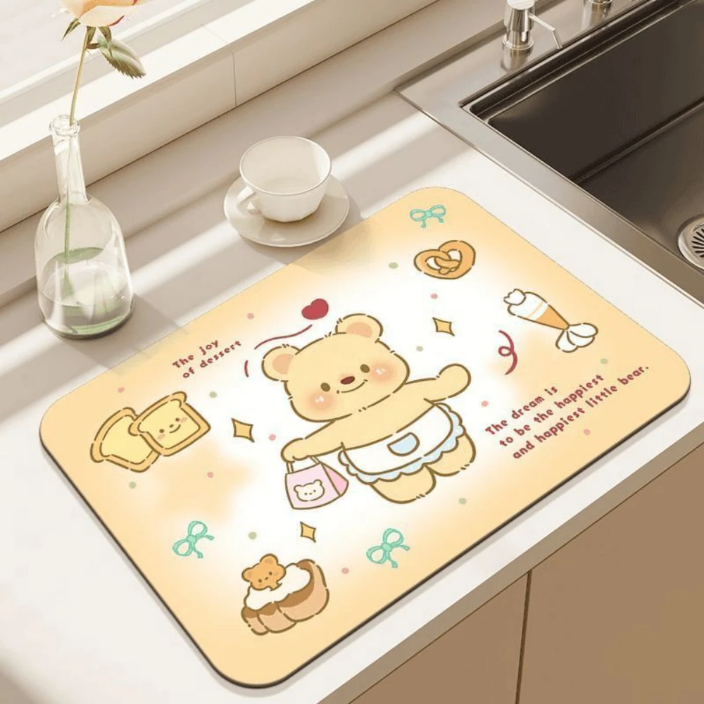 Kawaii Cartoon Bear Dish Dryin - đánh giá và giá Kitchen Living Baking Mats